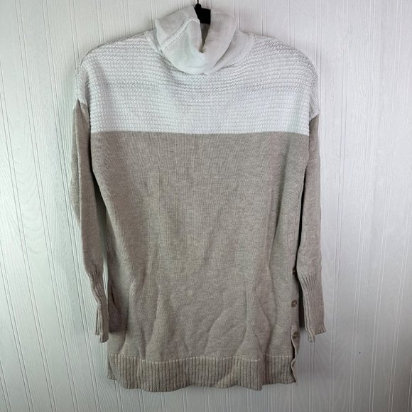 Tahari Women's‎ Sweater White Tan Size small Cowl neck - Picture 2 of 5